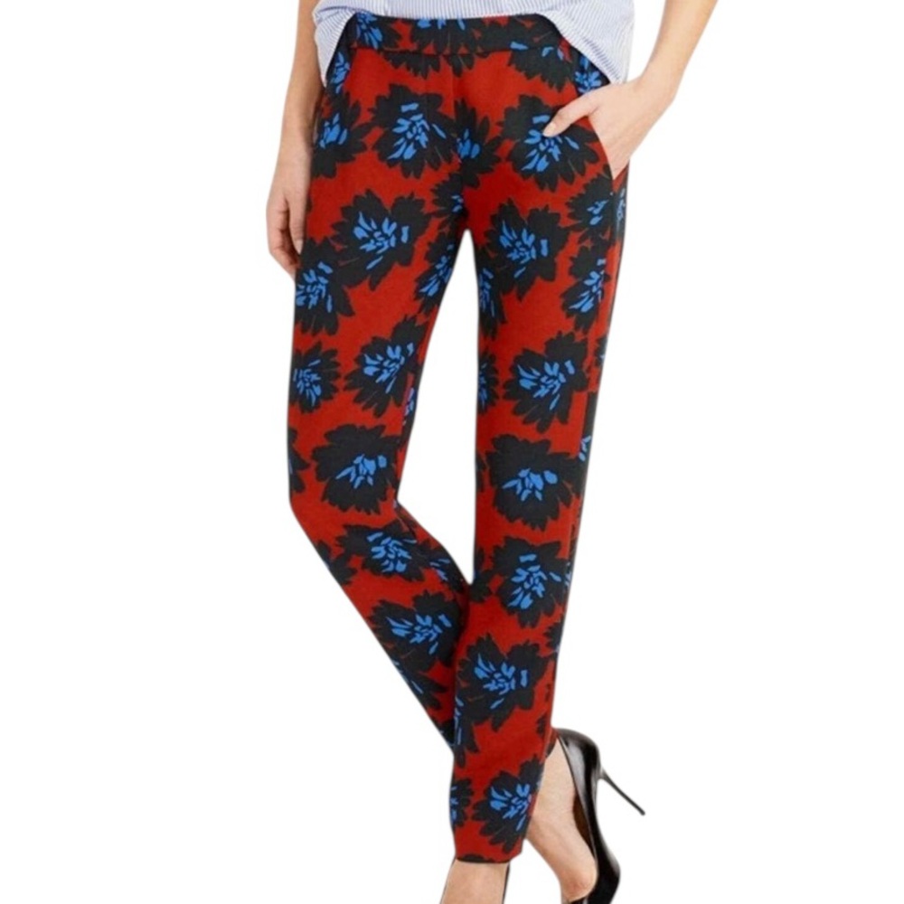 J. Crew REd/Blue/Black "Firecracker" Floral Print Pull On Pants 6P